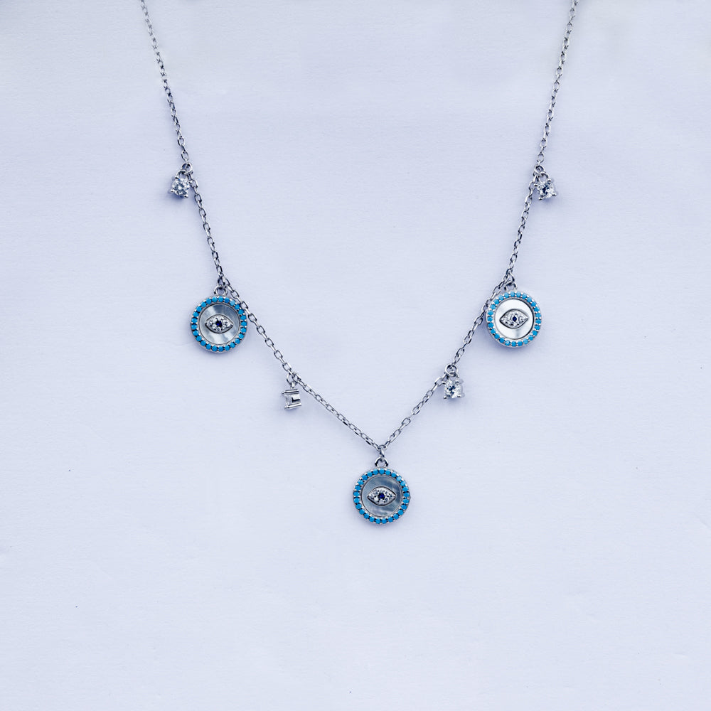 Mystic Evil Eye Zircon Necklace Set In 925 Sterling Silver