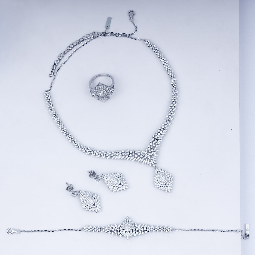 Celestial Dewdrop Zircon Necklace Set In 925 Sterling Silver