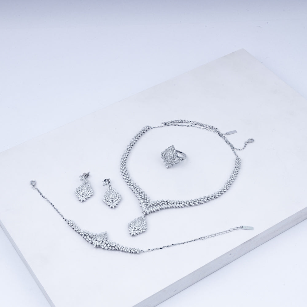 Celestial Dewdrop Zircon Necklace Set In 925 Sterling Silver