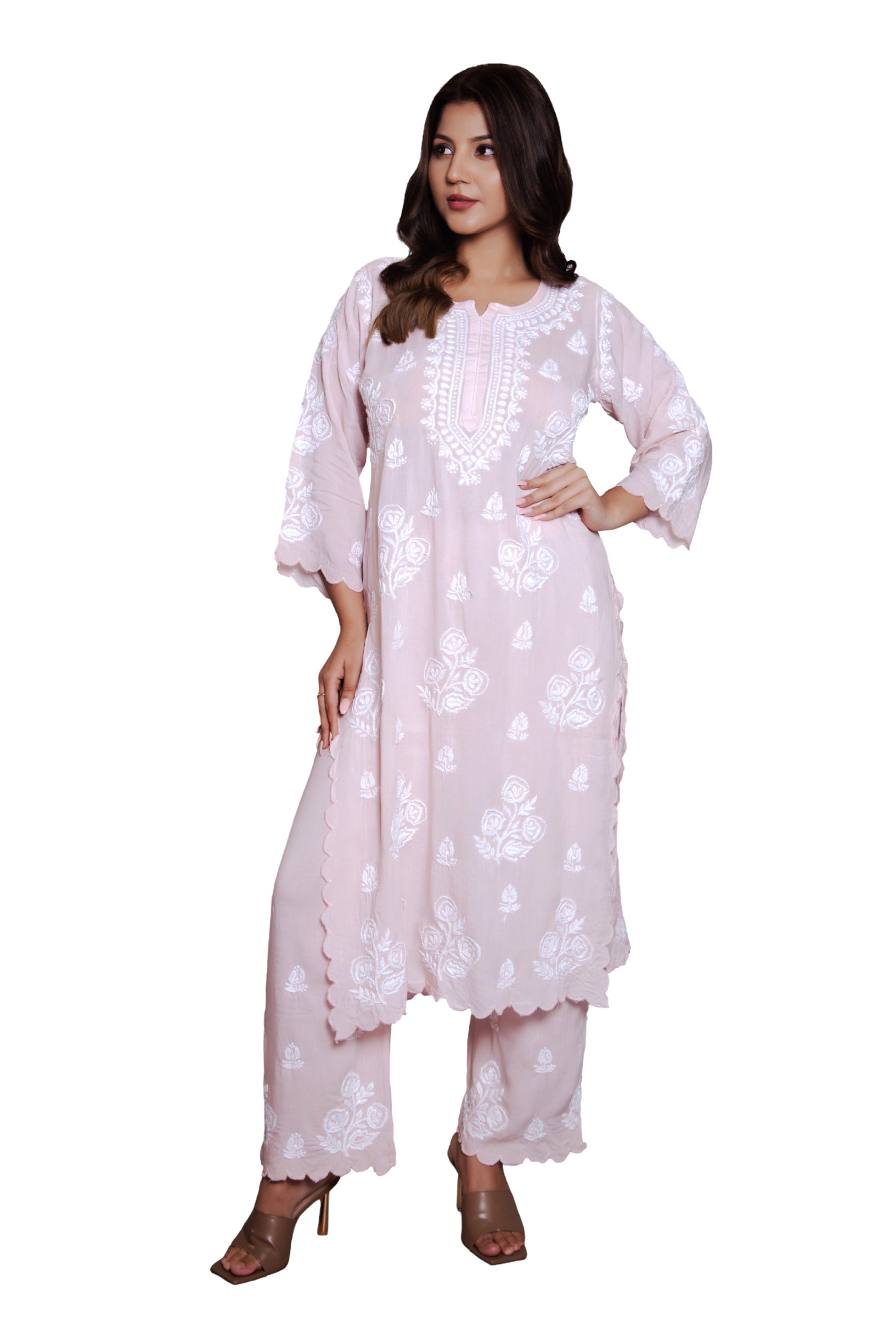 Vanika Blush Rose Chikankari Kurta Set