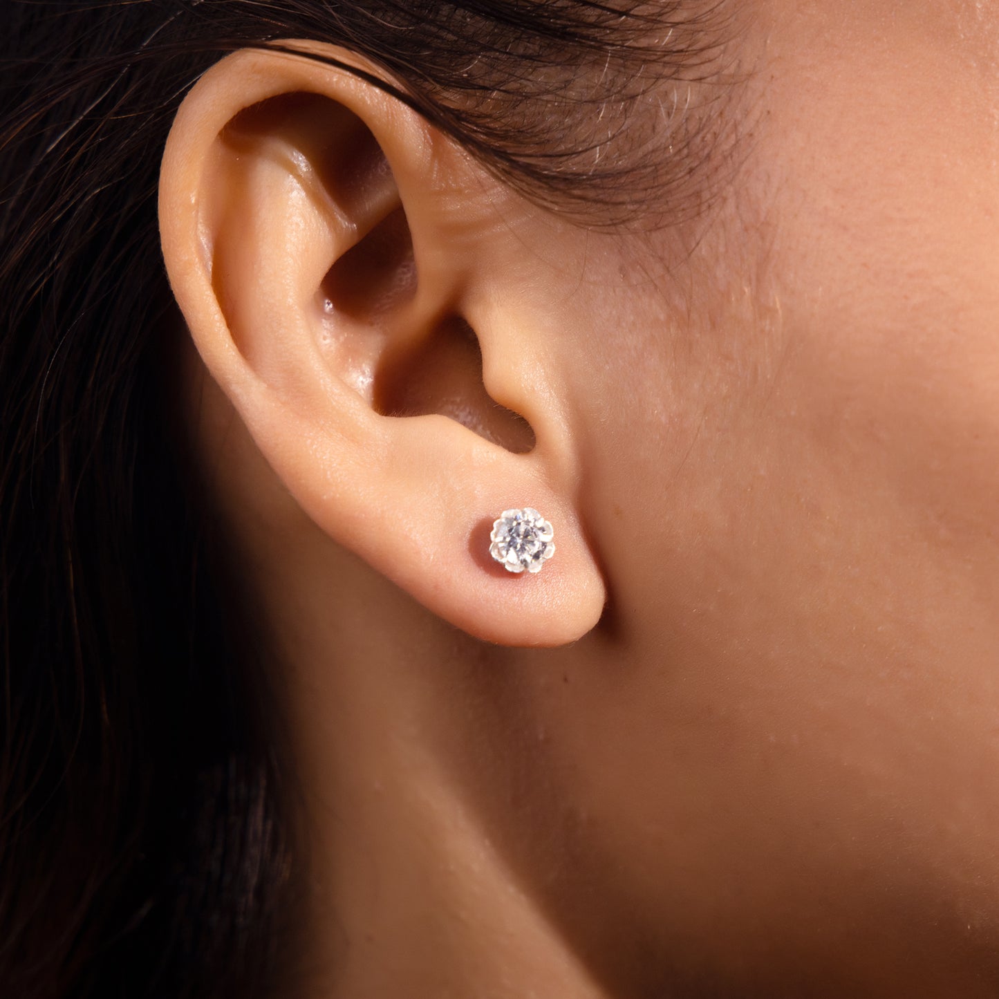 Radiant Floral Solitaire Studs in 925 Sterling Silver