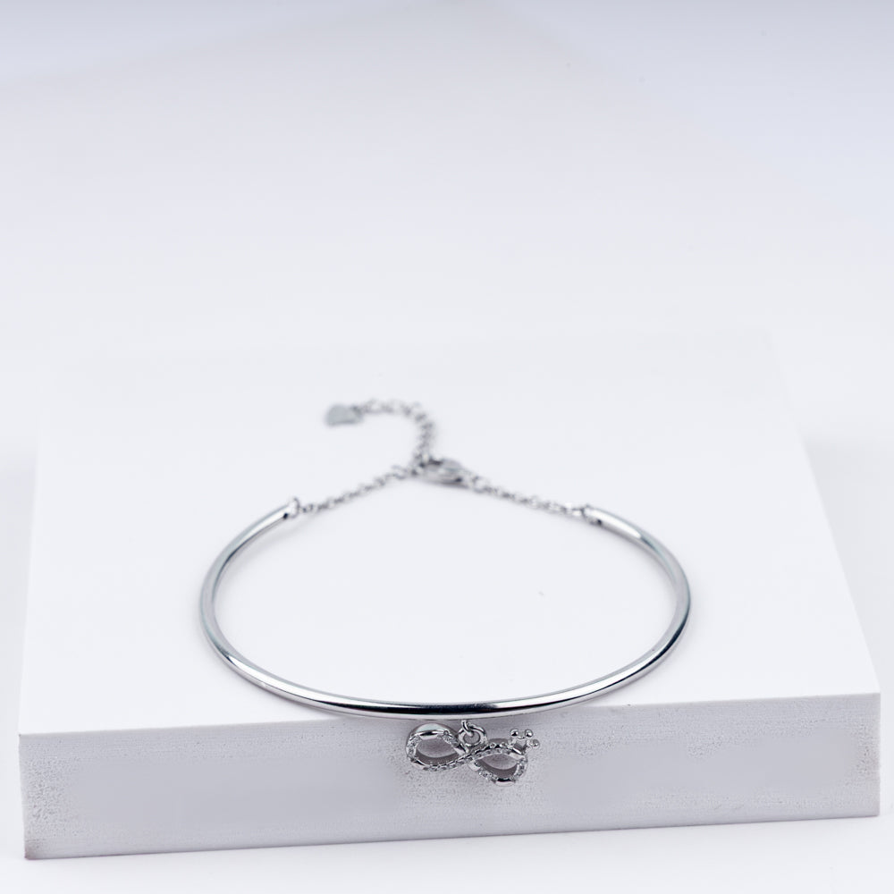 Forever Infinity Charm Zircon Adjustable Bracelet In 925 Sterling Silver