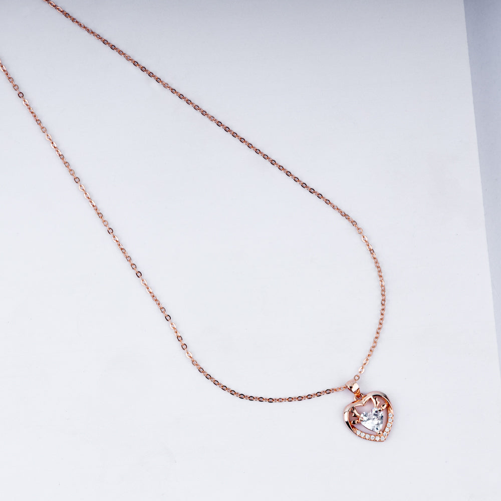 Eternal Love Heart Pendant Necklace in 925 Sterling Silver with Rose Gold Plating