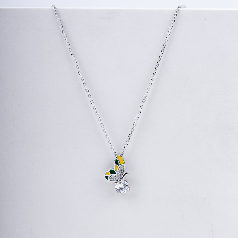Enchanted Butterfly Pendant Necklace in 925 Sterling Silver with Enamel & CZ Accents