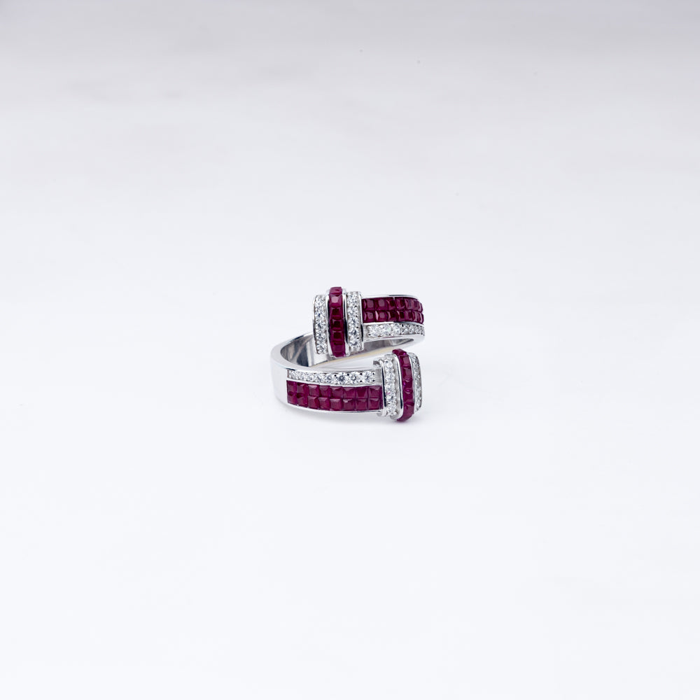 Radiant Ruby Baguette Adjustable Ring in 925 Silver