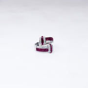 Radiant Ruby Baguette Adjustable Ring in 925 Silver
