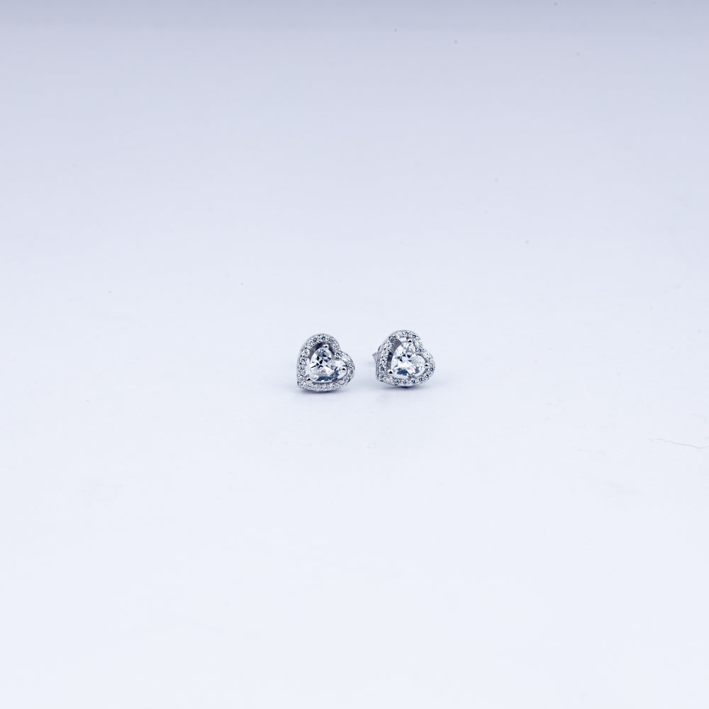 Elegant 925 Sterling Silver Heart Solitaire Earrings with CZ Stone