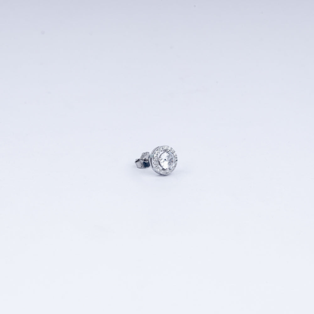 Round Halo CZ Stud Earrings in 925 Sterling Silver