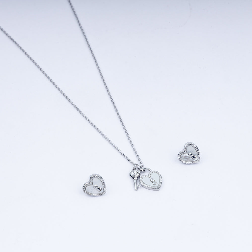 Heart Lock Zircon Necklace Set In 925 Sterling Silver