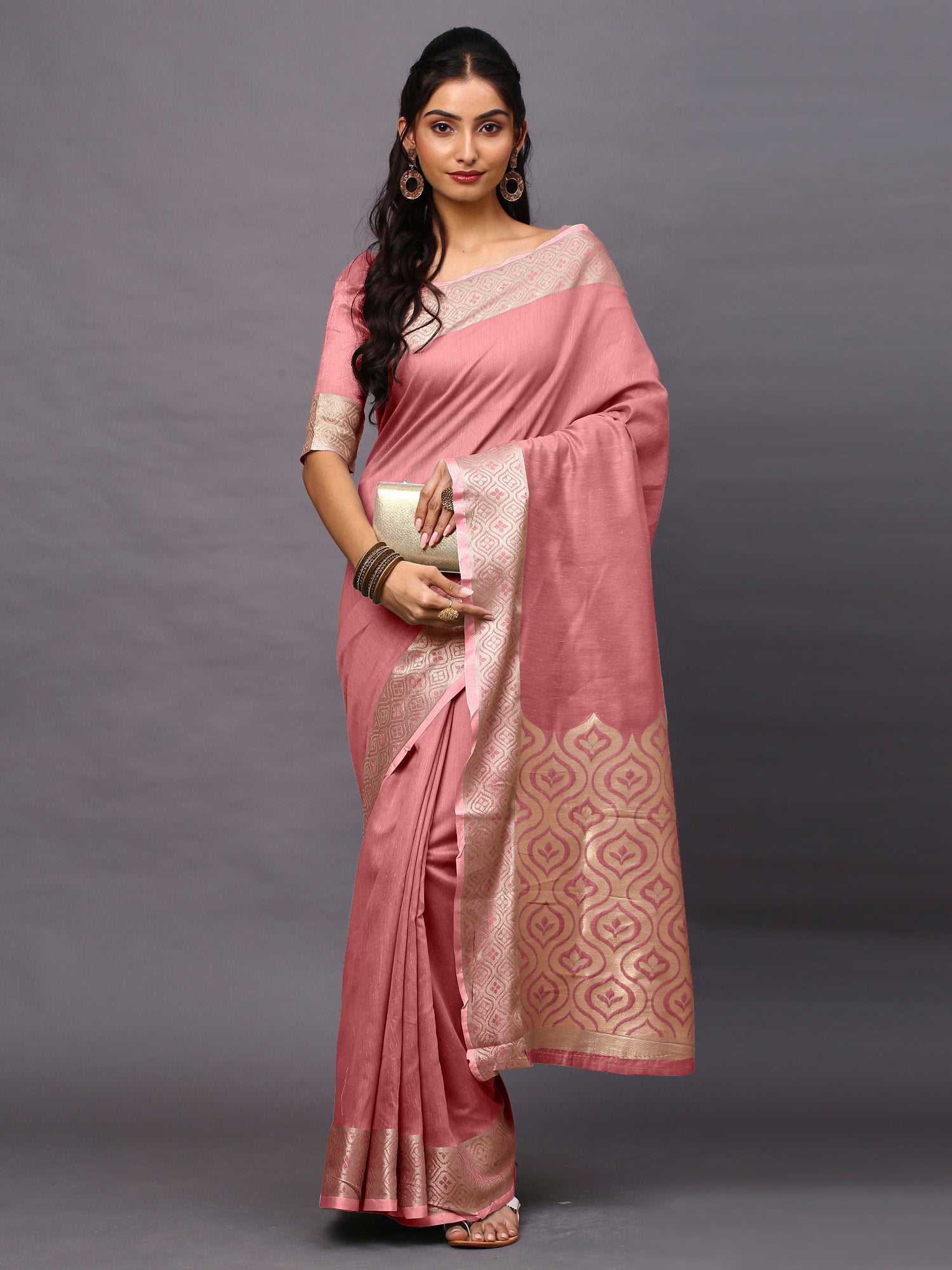 Blush Linen Blend Pink Designer Saree with Blouse Piece