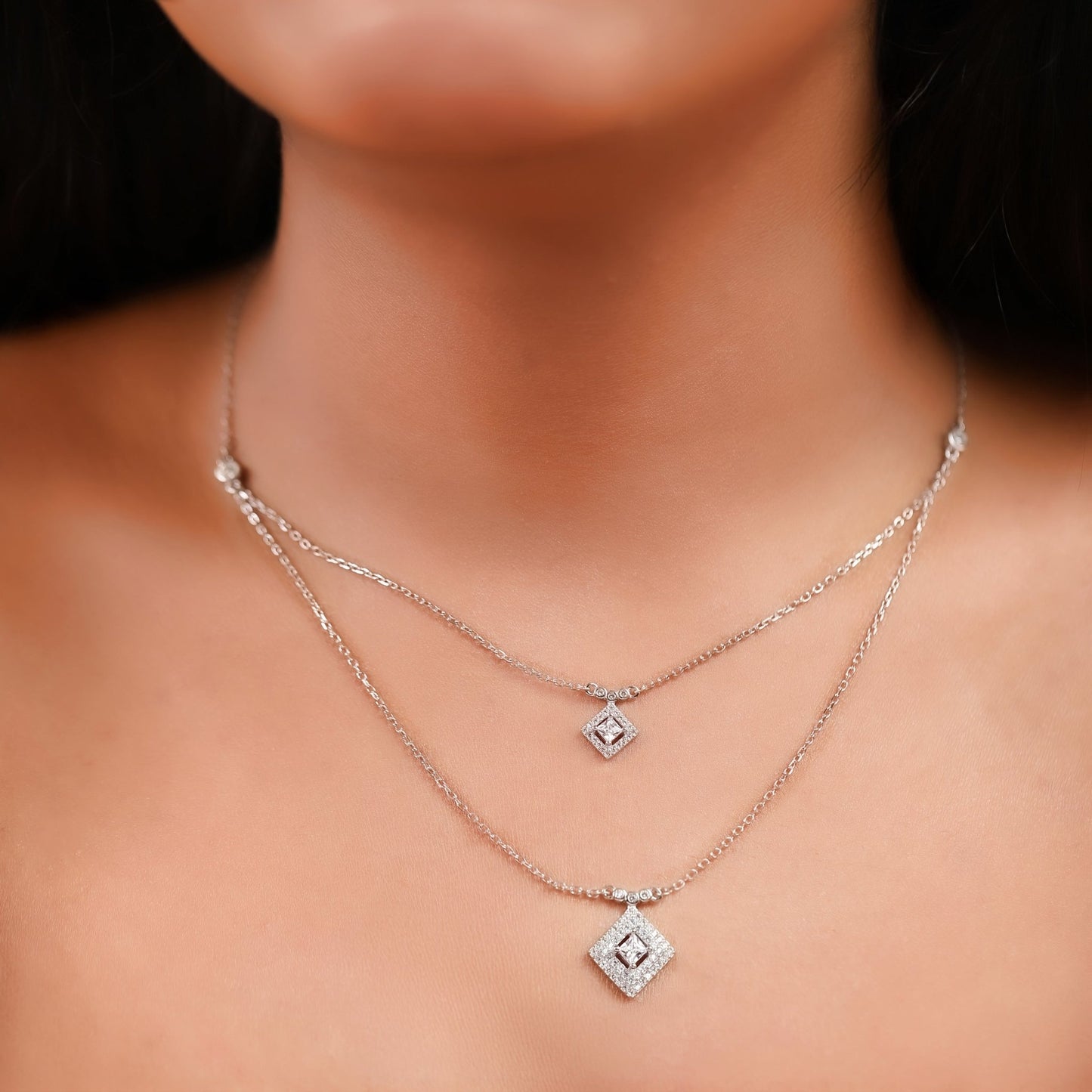 Geometric-Cut Zircon Necklace Set In 925 Sterling Silver - Vanika