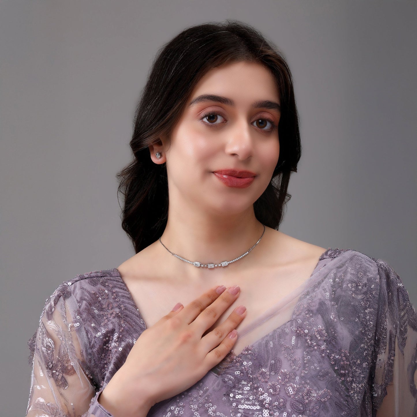 Stone Studded Zircon Necklace Set In 925 Sterling Silver - Vanika