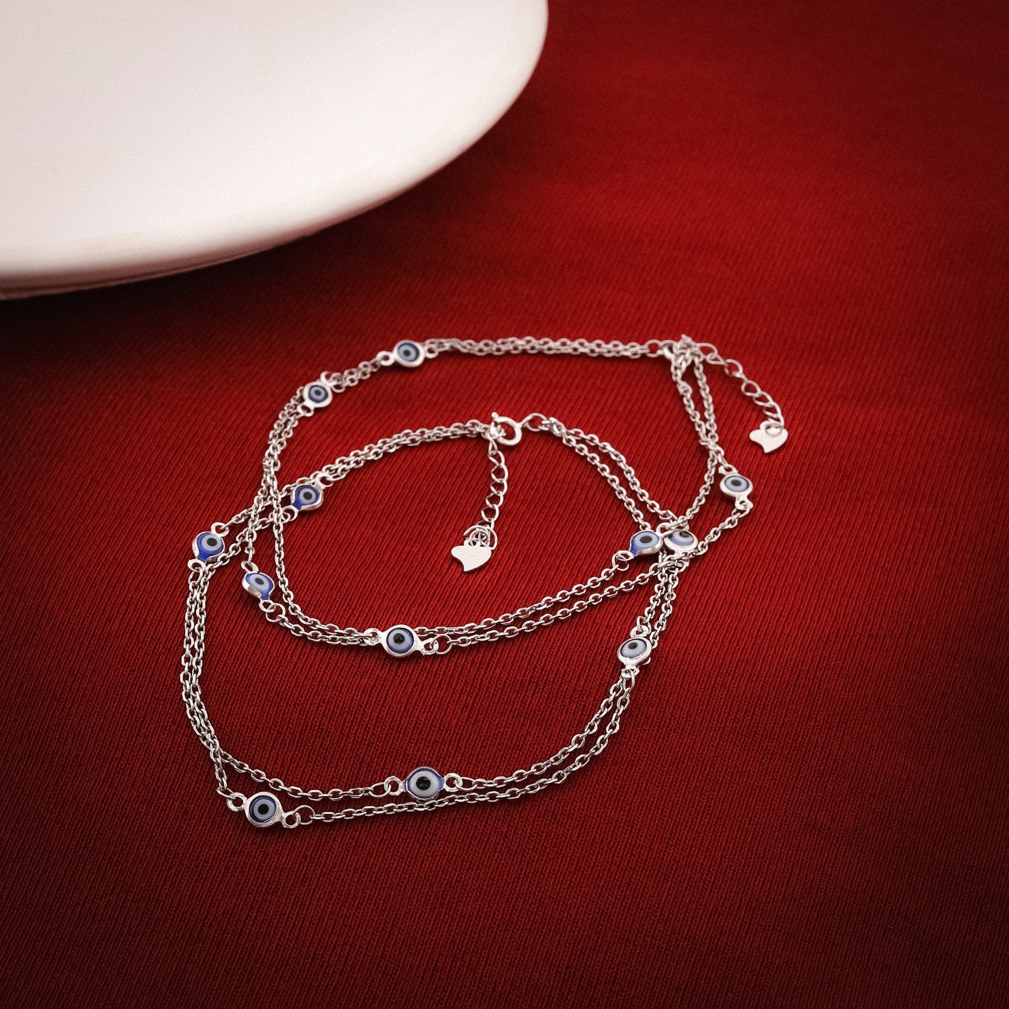 Guarding Evil Eye Beaded Anklet In 925 Sterling Silver - Vanika