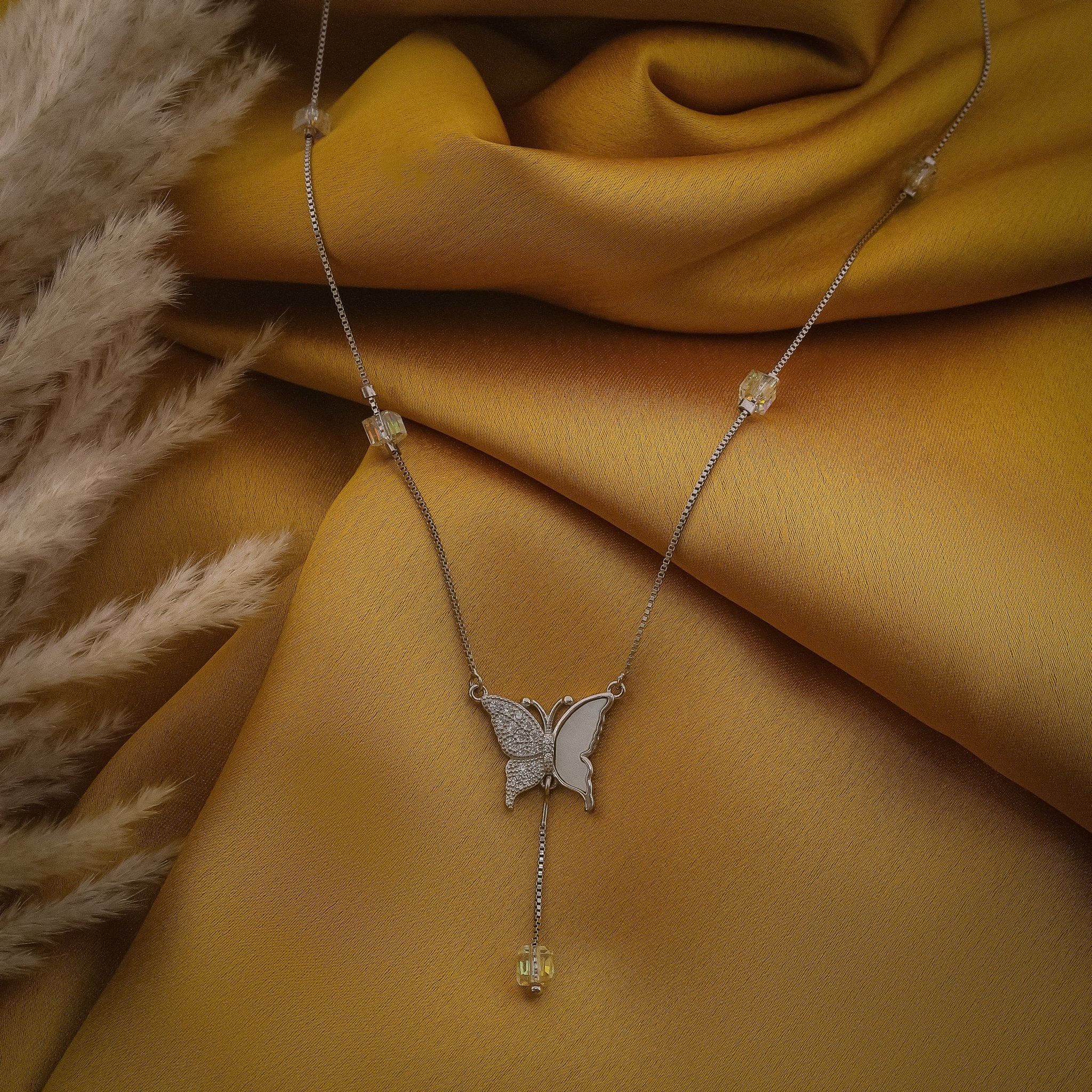 Sparkling Butterfly Charm Chain In 925 Sterling Silver - Vanika