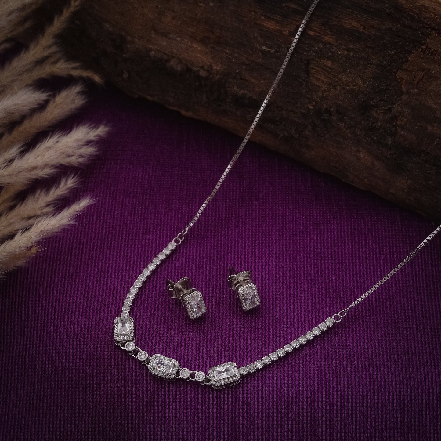 Stone Studded Zircon Necklace Set In 925 Sterling Silver - Vanika