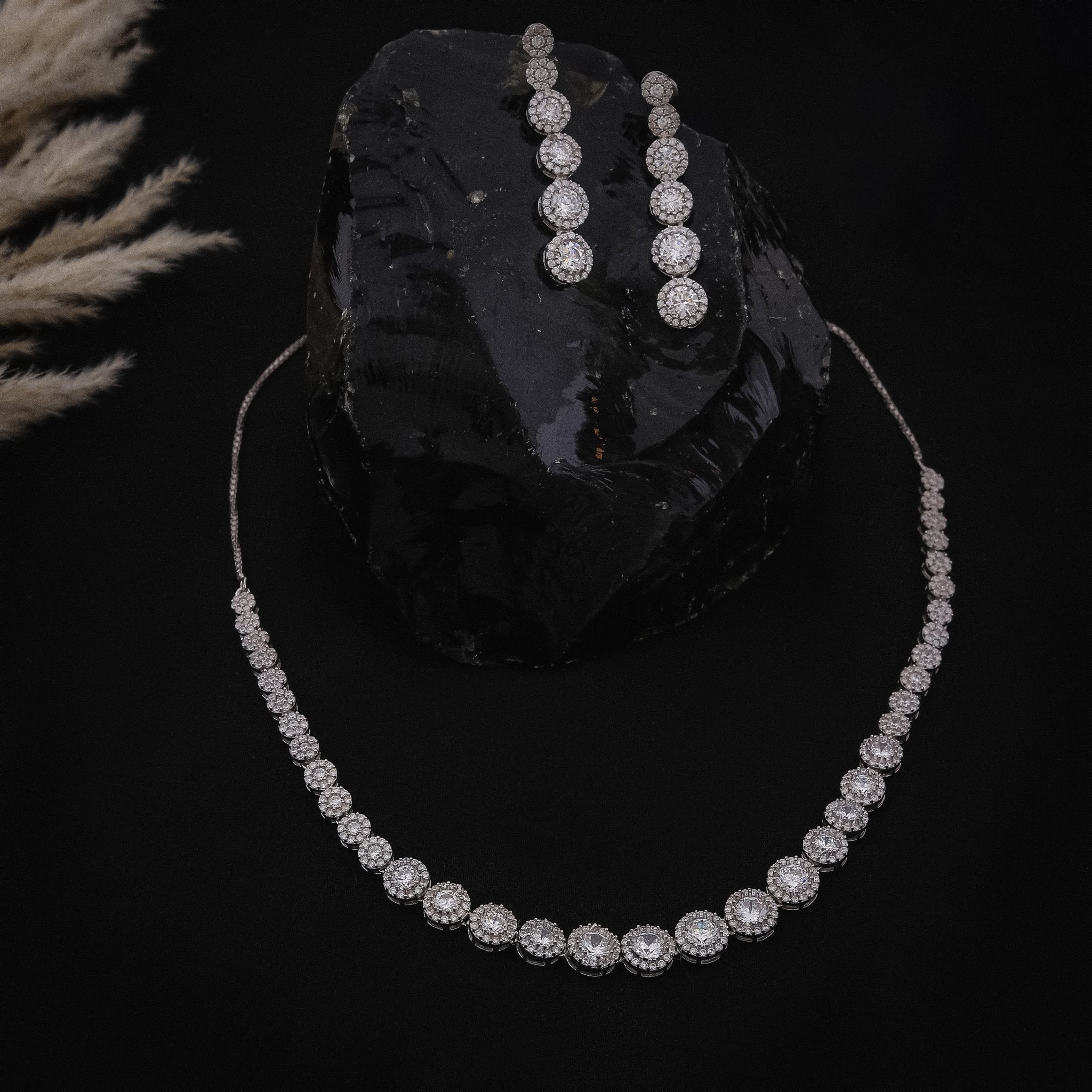 Round Shaped Zircon Necklace Set In 925 Sterling Silver - Vanika