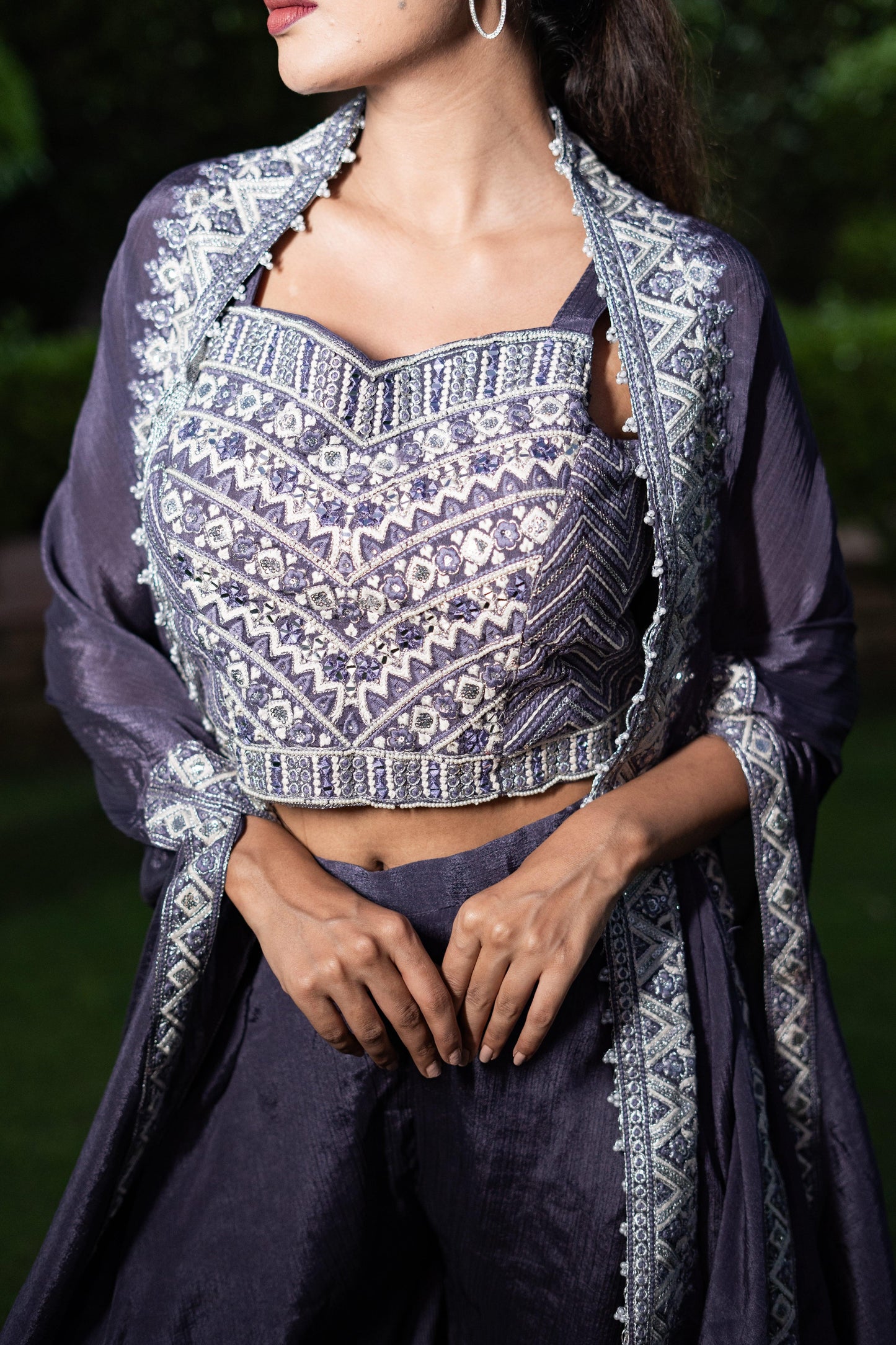 Royal Purple Embroidered Indo-Western Set (Set of 2) - Vanika