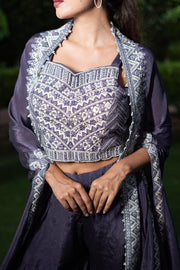 Royal Purple Embroidered Indo-Western Set (Set of 2) - Vanika