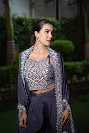 Royal Purple Embroidered Indo-Western Set (Set of 2) - Vanika