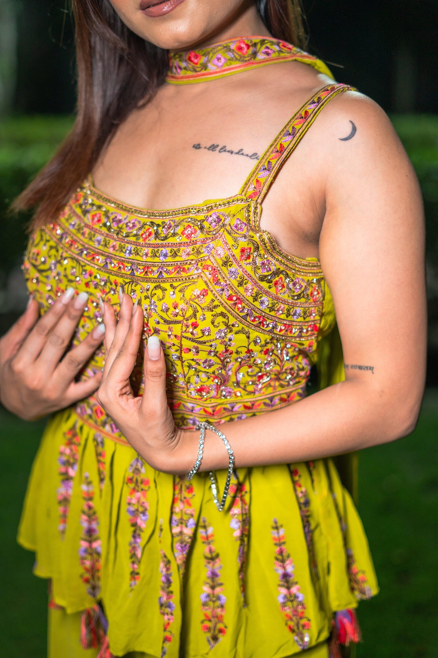 Lime Glow Indo-Western Fusion Set(Set of 3) - Vanika