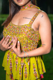Lime Glow Indo-Western Fusion Set(Set of 3) - Vanika