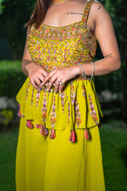 Lime Glow Indo-Western Fusion Set(Set of 3) - Vanika