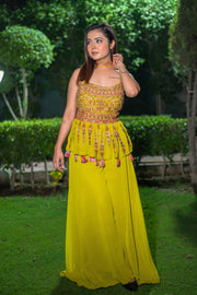 Lime Glow Indo-Western Fusion Set(Set of 3) - Vanika