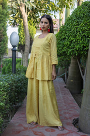 Elegant Yellow Embroidered Coord Set with Flowy Palazzo( Set of 2) - Vanika