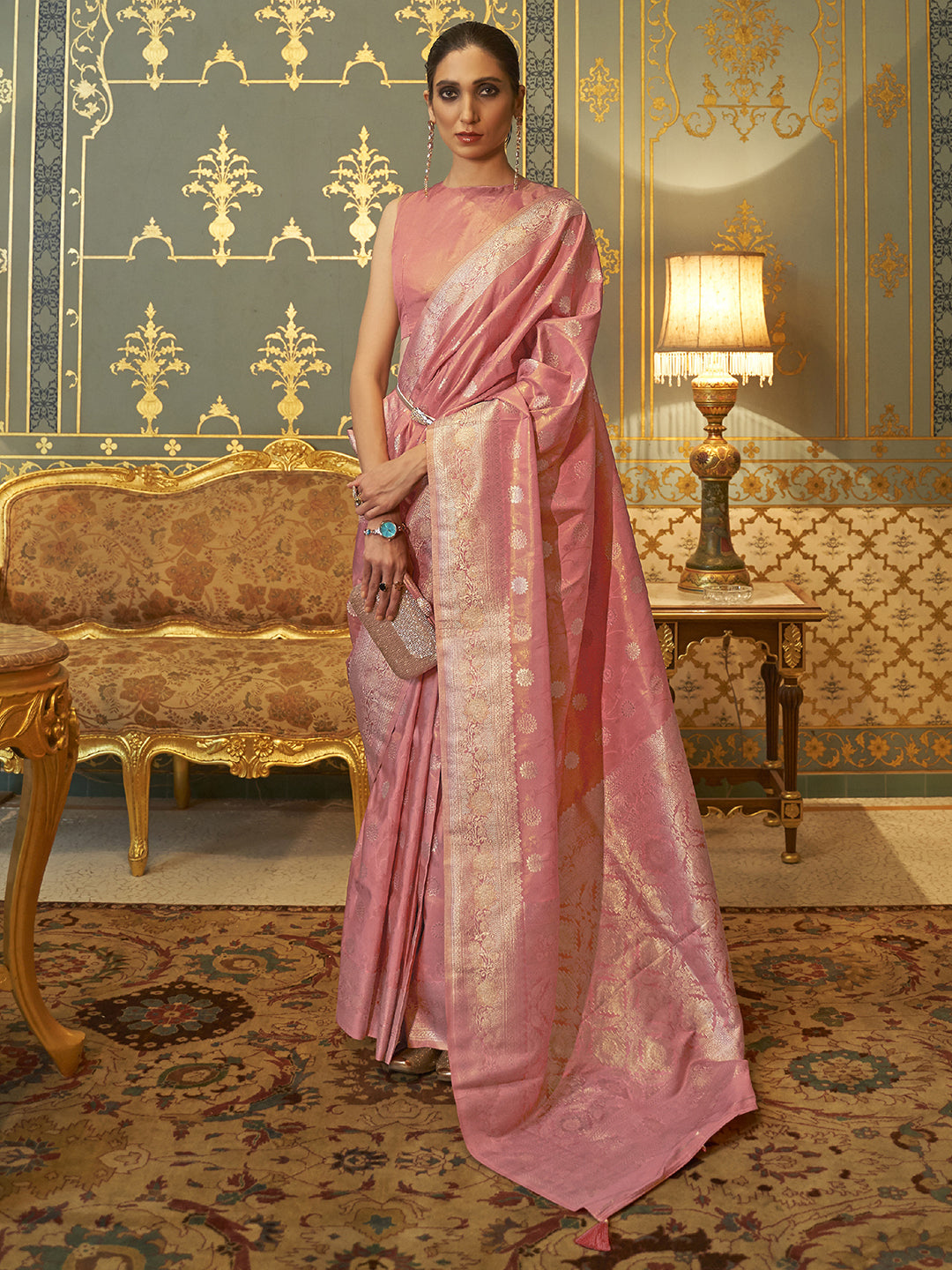 Rose Blush Silk Blend Pink Handloom Saree with Blouse Piece
