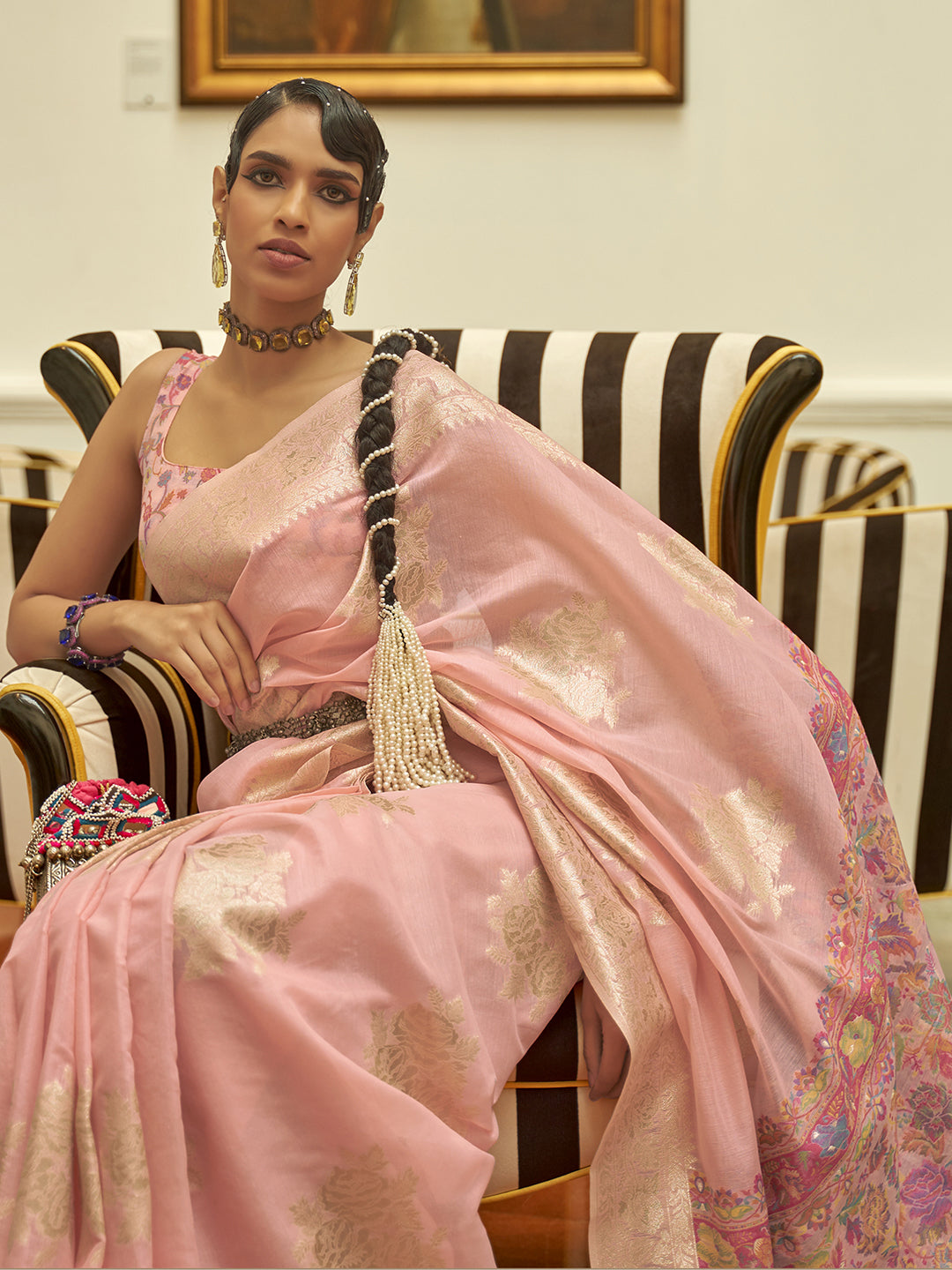 Blush Elegance Silk Blend Pink Designer Saree with Blouse Piece