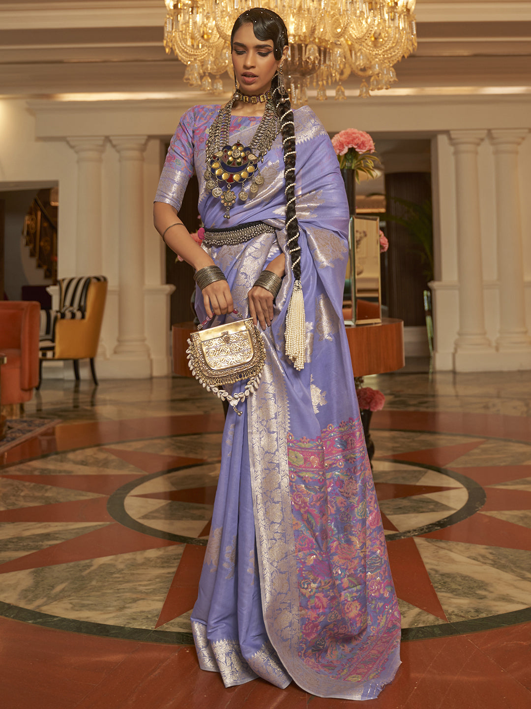 Lilac Whisper Silk Blend Lavender Designer Saree with Blouse Piece