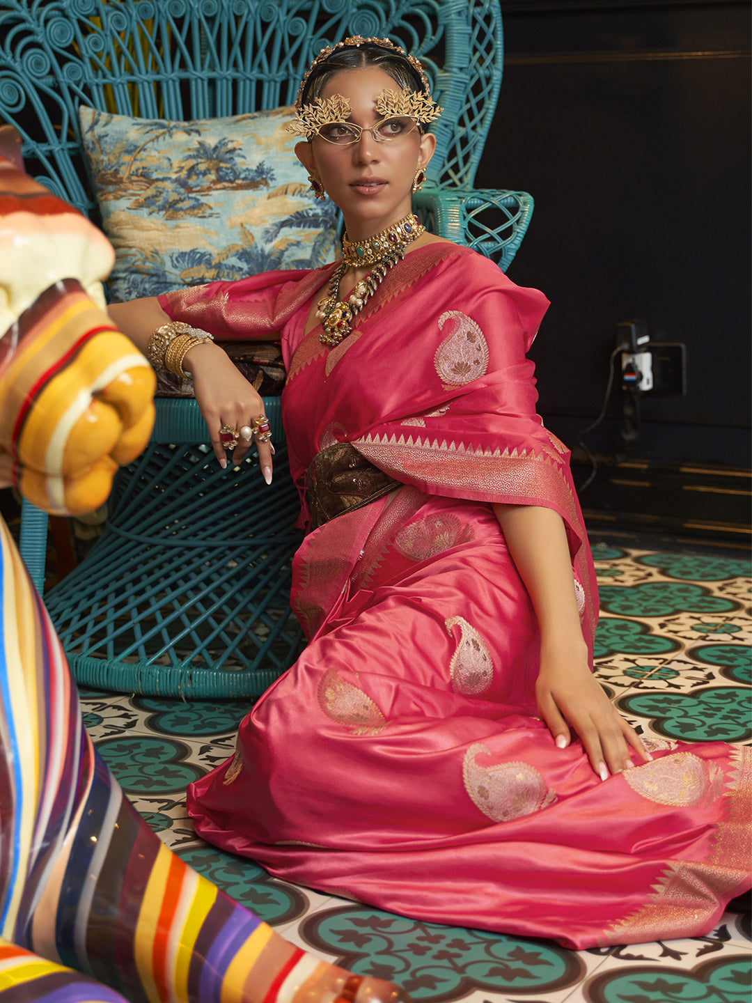 Rosy Radiance Silk Blend Pink Designer Saree with Blouse Piece