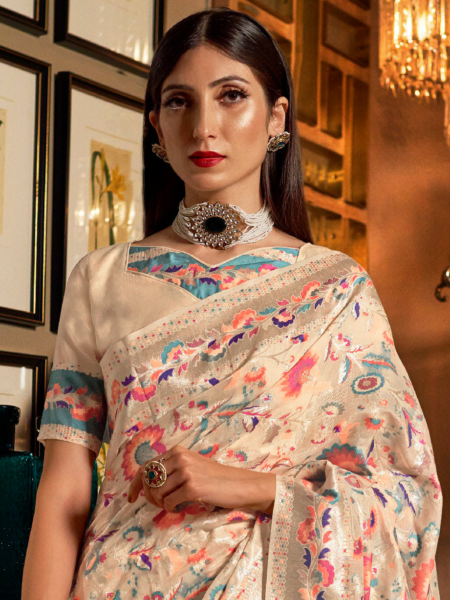 Ivory Grace Modal Cream Woven Saree with Blouse Piece