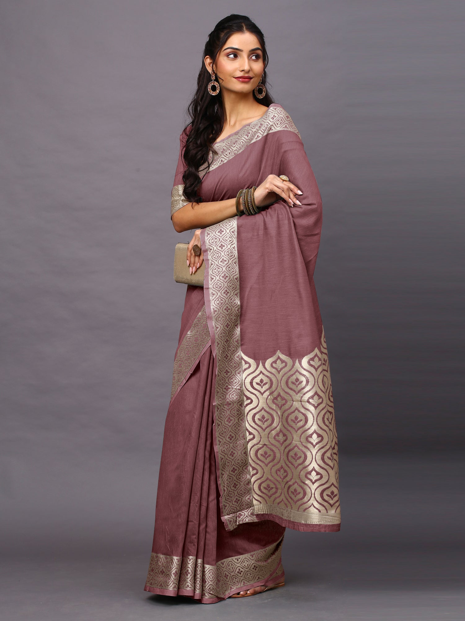 Lavender Mist Linen Blend Mauve Designer Saree with Blouse Piece