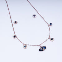Dual Tone Evil Eye  Zircon Necklace Set In 925 Sterling Silver