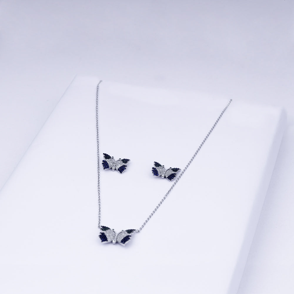 Butterfly Pendant Zircon Necklace Set In 925 Sterling silver