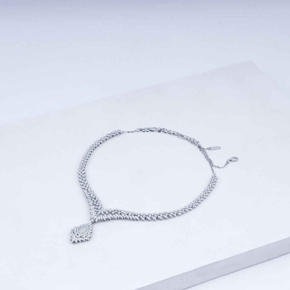 Celestial Dewdrop Zircon Necklace Set In 925 Sterling Silver