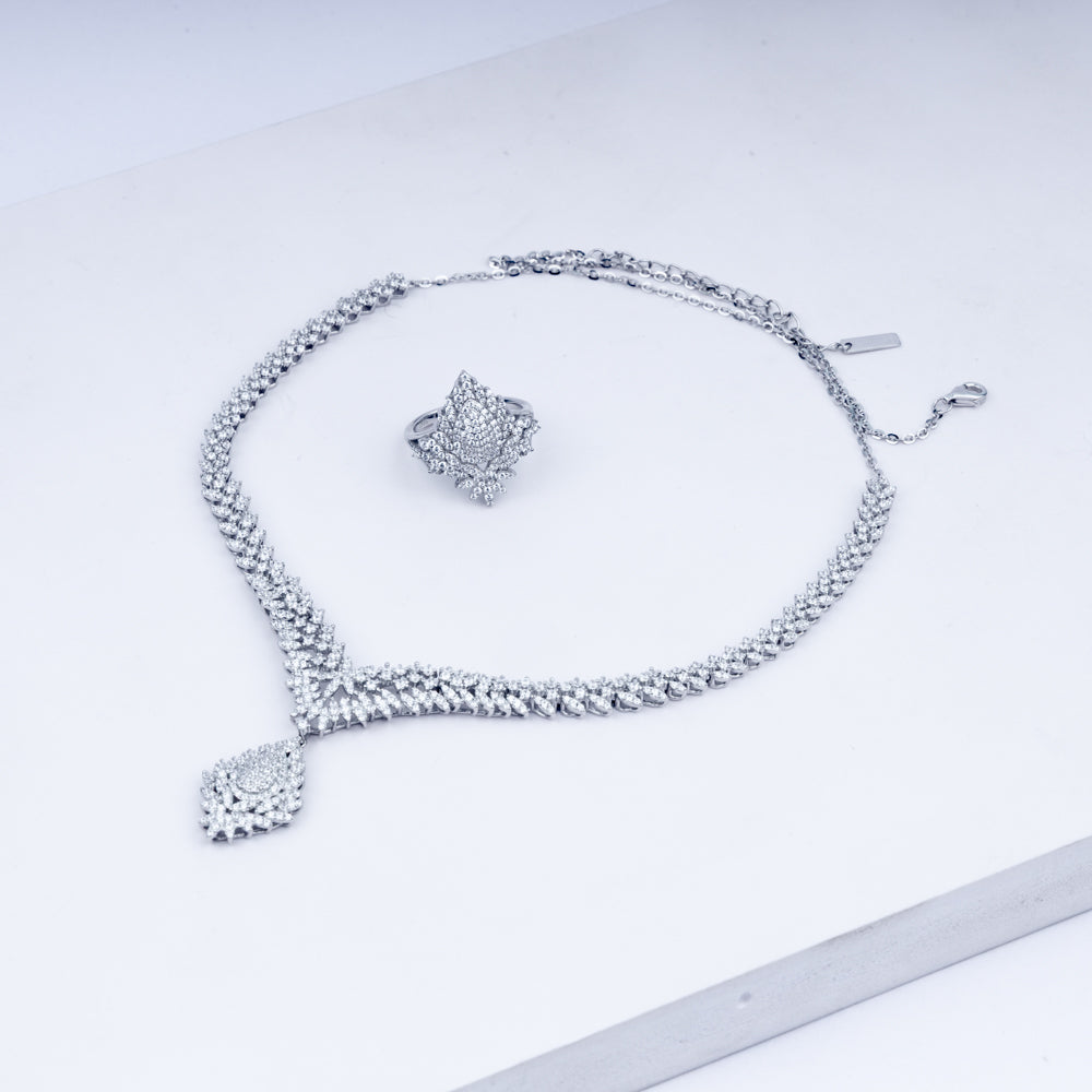 Celestial Dewdrop Zircon Necklace Set In 925 Sterling Silver