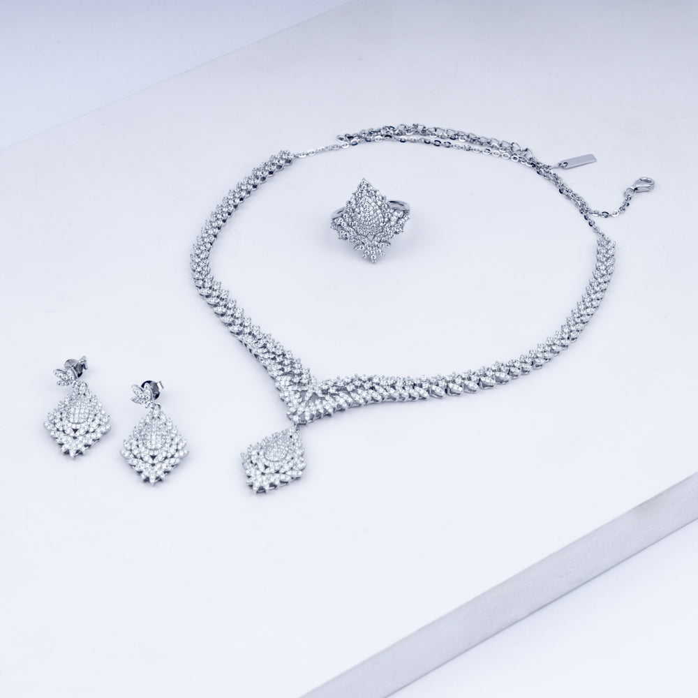 Celestial Dewdrop Zircon Necklace Set In 925 Sterling Silver