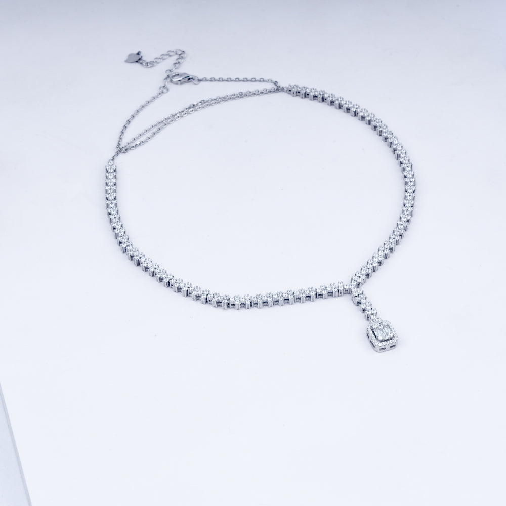 Cubic Zircon Radiance Necklace Set In 925 Sterling Silver