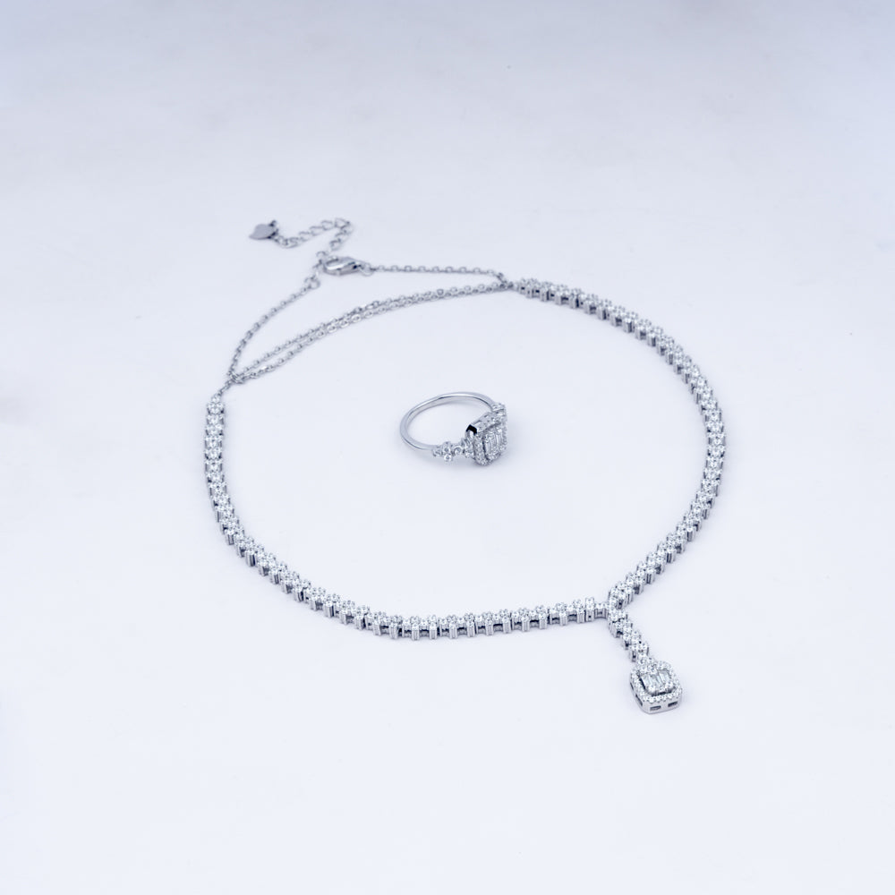 Cubic Zircon Radiance Necklace Set In 925 Sterling Silver