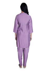 Lavender Co-ord  Set with Delicate White Embroidery and Shell Tassel Embellished (Set of 2)