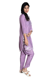 Lavender Co-ord  Set with Delicate White Embroidery and Shell Tassel Embellished (Set of 2)