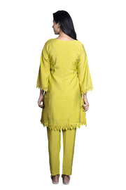 Lime Green Co-ord Set Floral Embellished and Exquisite Lace with Bell Sleeve Design (Set of 2)