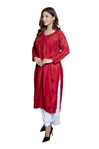 Maroon Chikankari Chanderi Angrakha Kurti