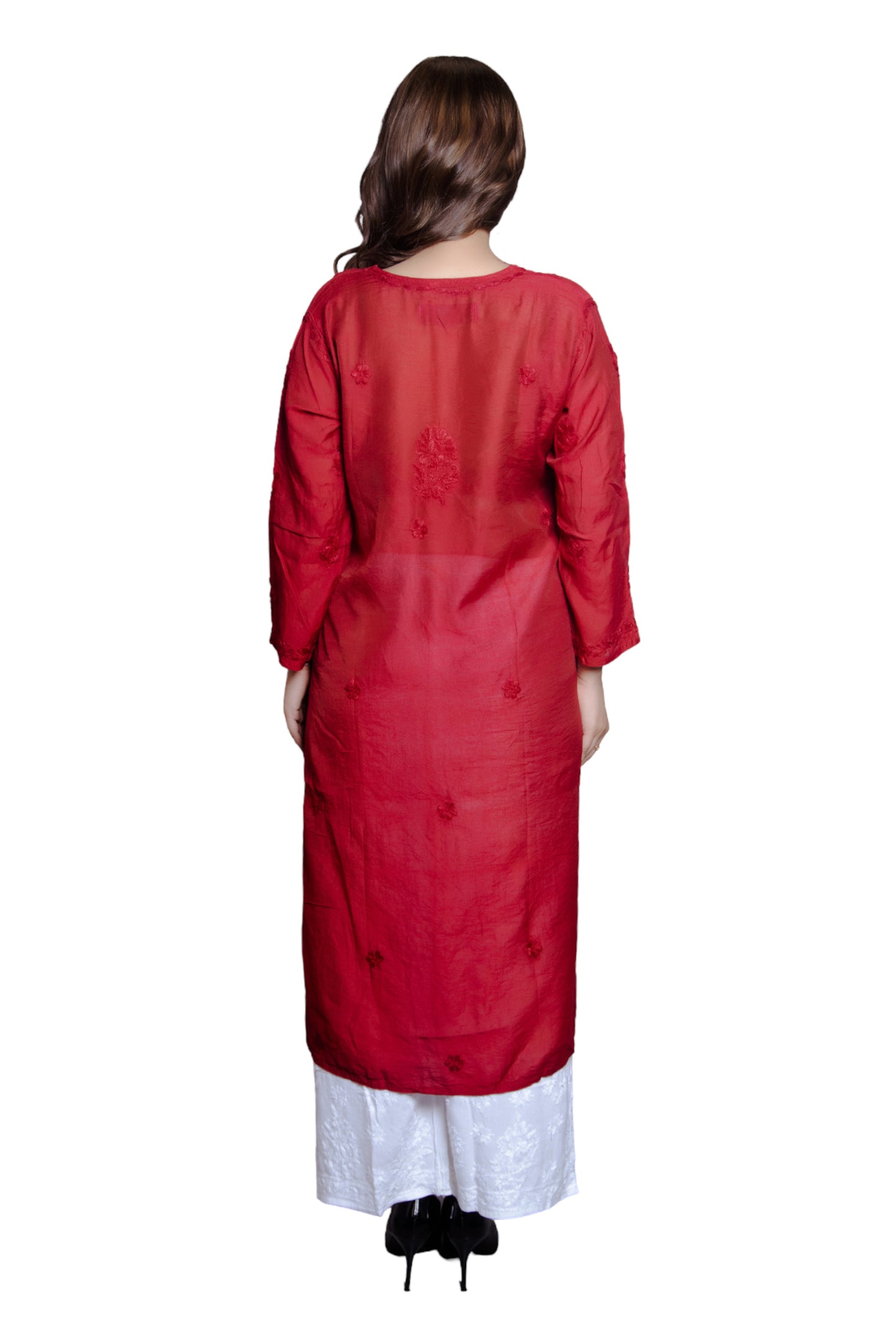 Maroon Chikankari Chanderi Angrakha Kurti