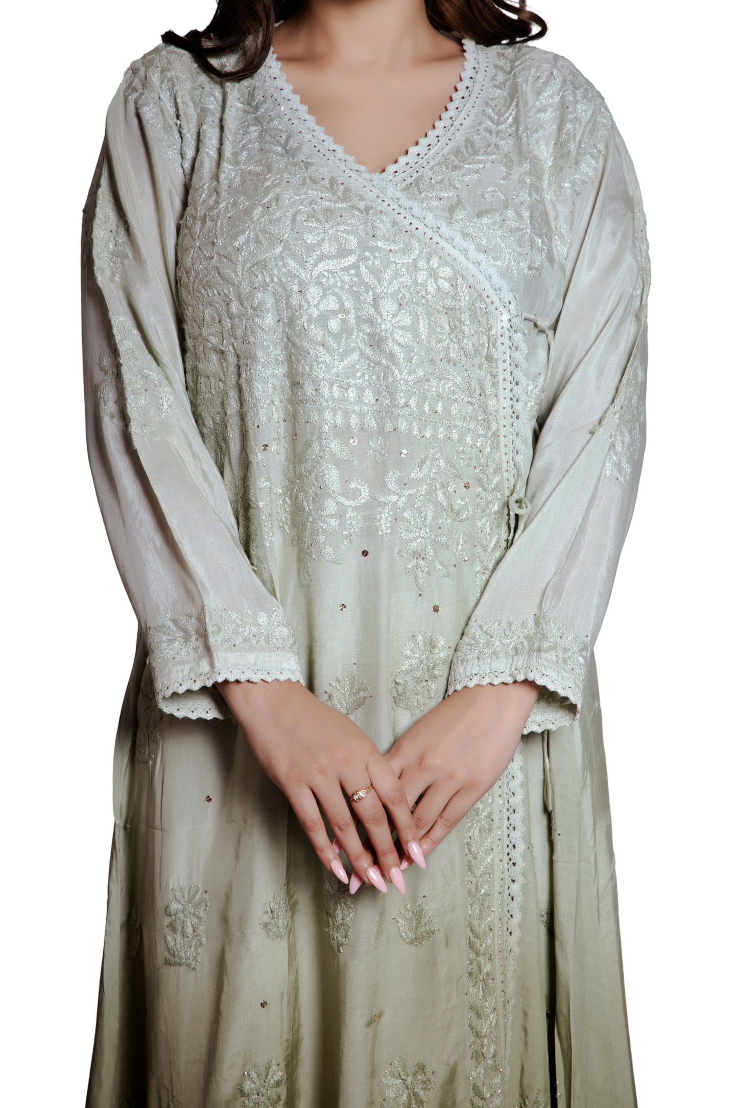 Vanika Sage Mist Wrap Embroidered Kurta Set