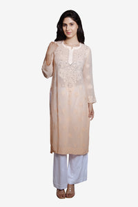 Ombre Chikankari and Mukaish Work Kurta- Pale Pink