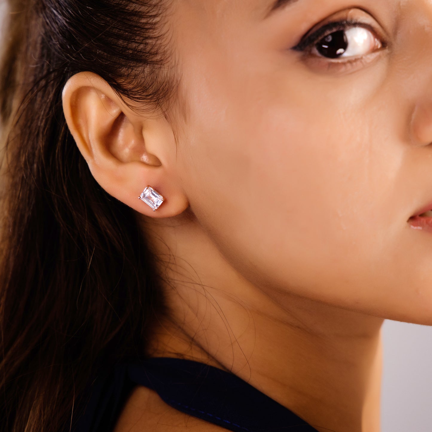 Elegant Baguette-Cut CZ Rose Gold Stud Earrings in 925 Sterling Silver