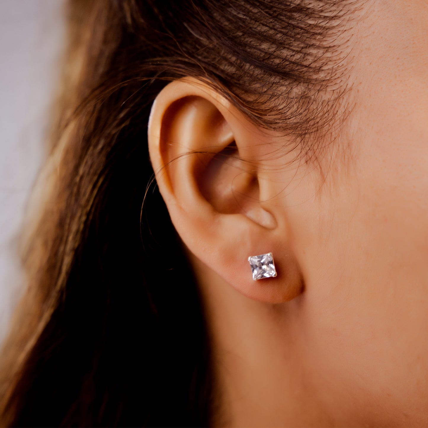 Princess-Cut Radiance in 925 Sterling Silver Stud Earrings
